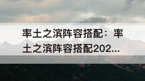 率土之滨阵容搭配：率土之滨阵容搭配2020