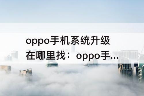 oppo手机系统升级在哪里找：oppo手机系统升级在哪里找安装文件