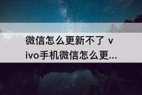 微信怎么更新不了 vivo手机微信怎么更新不了最新版本应用商城也没有更新