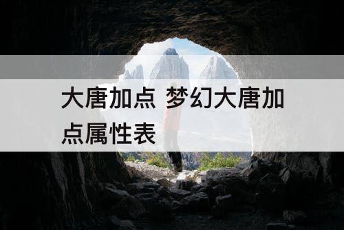 大唐加点 梦幻大唐加点属性表