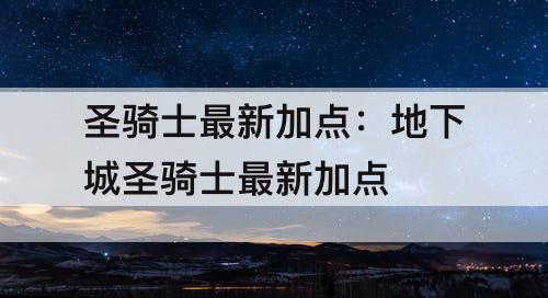 圣骑士最新加点：地下城圣骑士最新加点