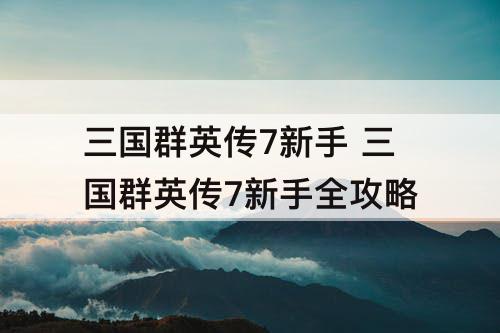 三国群英传7新手 三国群英传7新手全攻略