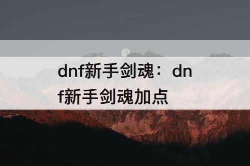 dnf新手剑魂：dnf新手剑魂加点